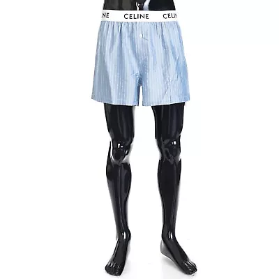 CELINE 340$ Boxer Shorts In Blue & White Striped Silk • $272