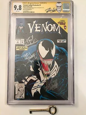 Venom Lethal Protector #1 Cgc 9.8 Wp Signed 3x's Black Cover Printing Error Rare • $39995