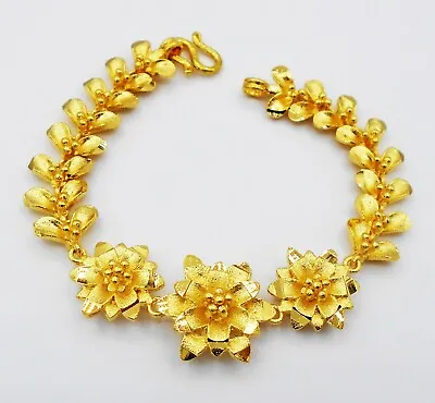$33.53 • Buy Flower 22K 23K 24K Thai Baht Yellow Gold GP Bracelet Bangle 7 Inch 18 Gram Women