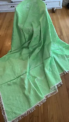 Antique Tapestry Embossed Satin Green Bedspread Coverlet 82” X 94”  Rare • $98