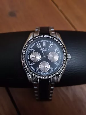 £15 • Buy Rotary Ladies Chronospeed Black & Silver Stainless Steel Watch LB03447/04