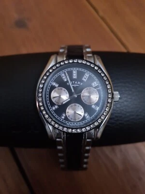 £15 • Buy Rotary Ladies Chronospeed Black & Silver Stainless Steel Watch LB03447/04