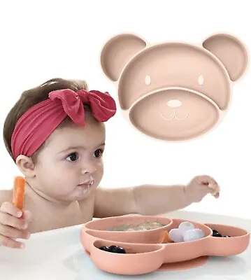 Baby Weaning Silicone Bear Suction Plate Kids Feeding Silicone Bowl  BPA Free • £3.99