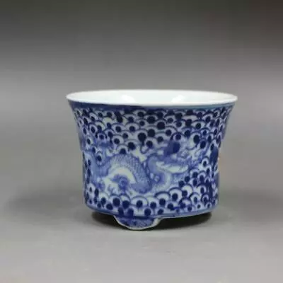 Chinese Blue And White Porcelain Qing Jiaqing Red Flower Dragon Flower Pot 3.62  • $26.99