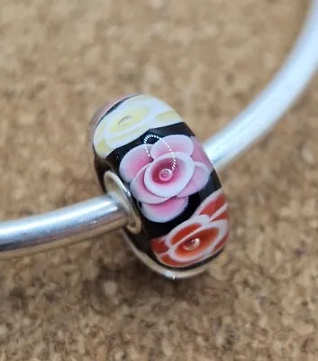 Authentic Rose Lampwork Glass Murano European Charm Bead 925 Sterling Silver • $10.95