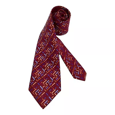 BUGATCHI Red Geometric Luxury Silk Mens Tie Made In Italy  W: 3.25  EX COND • $54