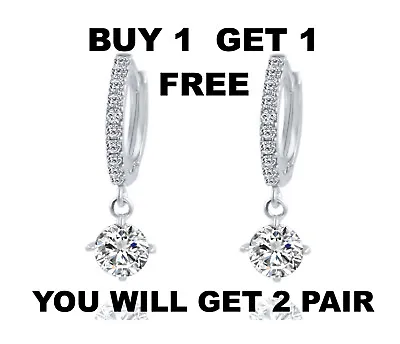 2 Carat CZ Earrings Cubic Zirconium Brilliant Cut Girls Womens WHITE GOLD PLATED • $7.99