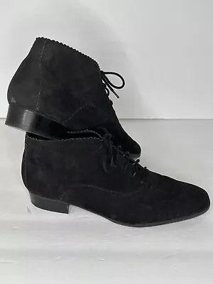 Vintage Women’s Size 8 80s Black Suede Lace Up Granny Ankle Boots Booties Grunge • $17.49