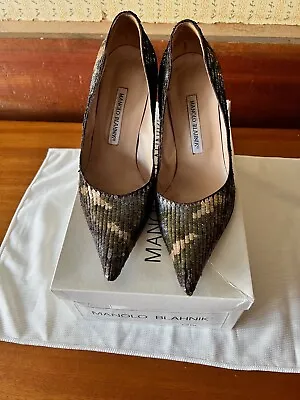 Manolo Blahnik Sequined Stiletto Pumps Camouflage Pattern Size 37/7 Pre-owned • $95