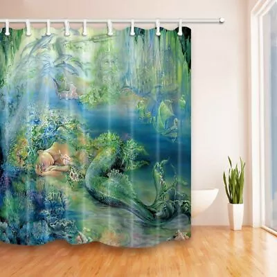Mermaid Ocean Shower Curtain Waterproof Fabric Fairy Tales Bath Decor With Hooks • $16.99