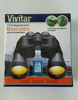 VIVITAR 7 X 50 Magnification Binoculars UV Coated Optics Storage Pouch Lens Caps • $14.97