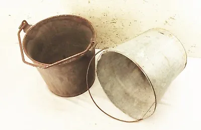 Vtg Antique Old Galvanized Metal Water Coal Ash Sap Bucket Flower Pot Planter • $52.99