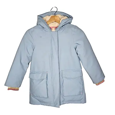 Mini BODEN Girls Jacket Sz 7-8 Sherpa Lined Hood Anorak Winter Coat Light Blue • $32.99