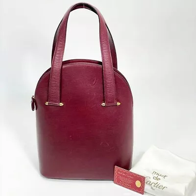 Vintage Cartier Must De Cartier Burgundy Leather Gold Tone Metal Handbag • $160