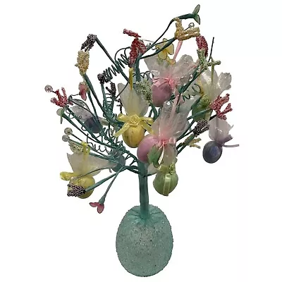 Vintage Easter Tree Green Egg Based 11 Pastel Eggs Hanging Posable Wire 17 In • $22.74