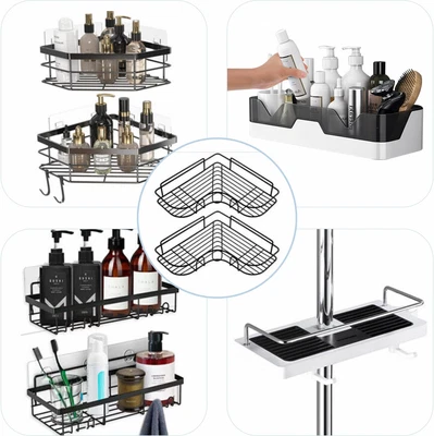 £4.89 • Buy 2Pcs Bathroom Shelf Storage Holder Shower Caddy Kitchen Tidy Organizer Rack Wall