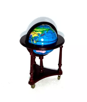 Vintage Dollhouse Miniature World Globe On Wood Stand / Holder On Wheels • $9.99