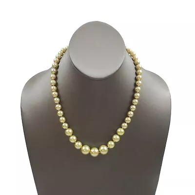 Vintage Gold Tone Green Graduating Beaded Strand Fashion Necklace 18 Inch • $24.99