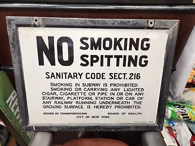 Vintage Original NYC Subway No Smoking No Spitting Porcelain Sign • $1000