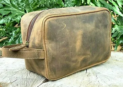 $118.55 • Buy Genuine Vintage Leather Travel Toiletry Bag Organizer Men's Travel Accessories
