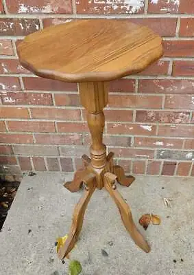 Vintage Plant Fern Stand Table Handmade Turned Carved Wood Pedestal Solid Oak • $134.99