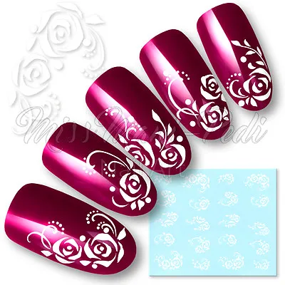 £2.15 • Buy Rose Nail Art Water Decals Transfers Stickers White Flowers Dots Roses Y047A