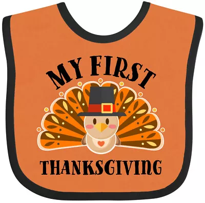 Inktastic My First Thanksgiving Cute Turkey Pilgrim Hat Baby Bib Children Happy • $13.99