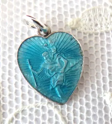 VTG Sterling Silver Enamel English ST CHRISTOPHER PATRON Of TRAVEL Heart Charm • $23.16