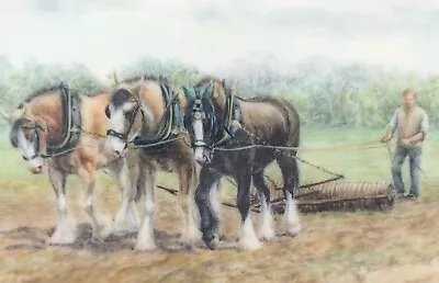 £72 • Buy Daphne Lee Original Miniature Watercolour Painting Ploughing Horses & Farmer