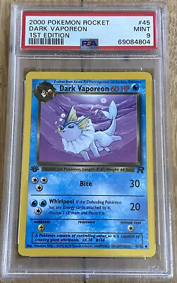 $45 • Buy 2000 Pokemon 1st Edition Rocket #45 Dark Vaporeon PSA 9 MINT