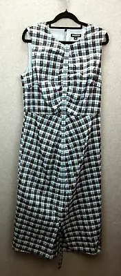 Whistle Size 14 Light Blue Black Check Cotton Blend Searsucker Lined Maxi Dress • $26