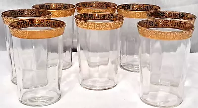 Vintage Stetson 1950's 8oz Set Of 8 Tumbler Glasses Gold Rim Juice Bar Drinking • $32.99