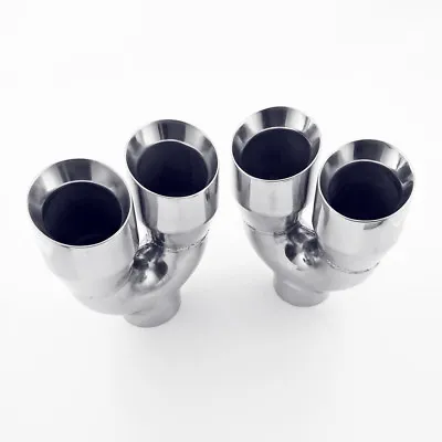 Pair Quad 4  Out Stainless Steel Exhaust Tips 3  In 9  Long Dual Wall Polished • $208.97