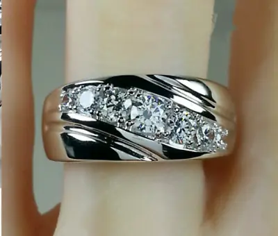 2.00Ct Round Cut Diamond Mens Engagement Ring Wedding Band 14K White Gold Finish • $97.12