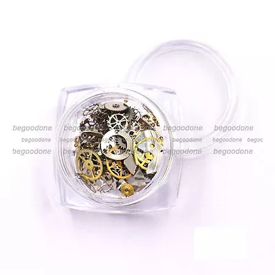 3D Nail Art Decoration Gold Metal Stickers Time Wheel Steam Punk Style 1 Box • $3.99