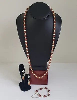 Ming's Honolulu Red Jade Necklace Bracelet & Earrings Set • $1850