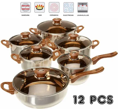 $124.99 • Buy Stainless Steel Cookware Set Pots Sauce Pans Frying Pan Set 12 Pieces, Silver