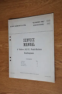 HMV 1351 Marconiphone 893 Radiogram Genuine Service Manual • $4.98