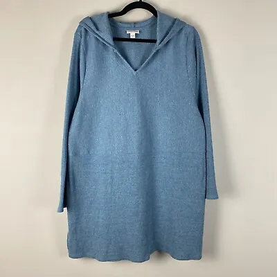 J.Jill Blue Hooded Ribbed Knit Tunic Sweater Women XL Blue Pullover Long Sleeve • $24.95