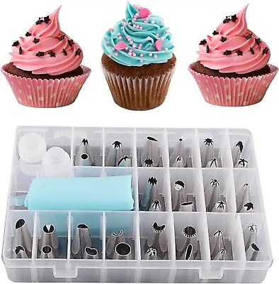 24 Pieces Icing Piping Nozzle Tool Set Box – Cake Cupcake Sugarcraft Decorating • £4.95