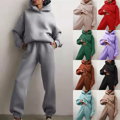 Women Long Sleeve Hooded Hoodies Sweatshirt Pants Trousers 2pcs Tracksuit Set UK • $23.63