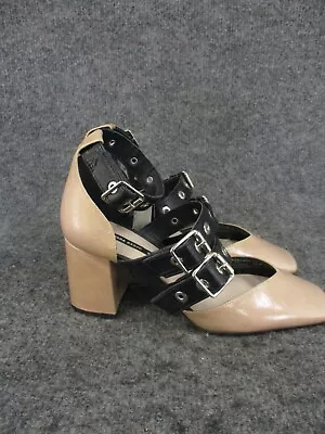 Zara Basic Triple Strap Block Heel Pumps Womens 6 Tan Leather Chunky  • $17.49