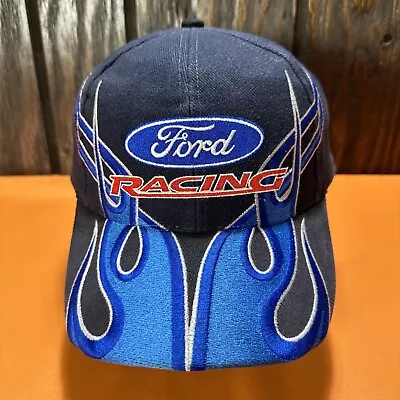 Vintage Ford Racing Hat Ball Cap Blue Flames Fire NASCAR Y2k 2000s Auto • $10