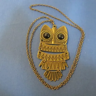 Vintage Owl Necklace Articulated Antique Gold Tone 3  Long Owl 32  • $4