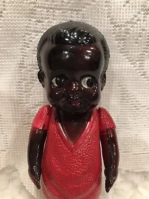 Vintage Black Celluloid Boy Doll Molded Red Suit 5” Tall • $50