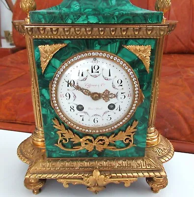 Antique Tiffany & Co New York Gilded Brass Malachite Mantle Clock Japy Freres • $4250