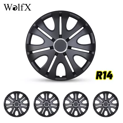 14  Set Of 4 Matte Black Wheel Covers Snap On Hub Caps Fits R14 Tire & Steel Rim • $39.99