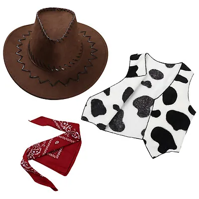 Cowgirl Western Cowboy Set_Felt Hat Scarf Vest Waistcoat Tops Flannel_Halloween • £12.23