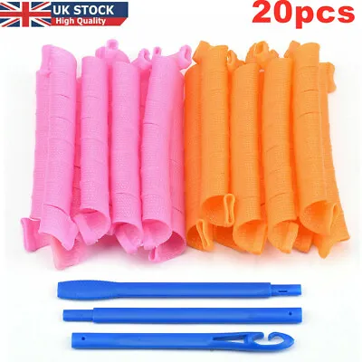 20x Lady Magic Curlers Short Long Hair Spiral Curl Formers Leverage Rollers+Hook • £8.99