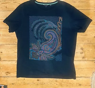 TED BAKER Men’s Navy Blu T Shirt W/ 1970s Psychedelic Pattern Size 4 / M • £10